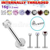 lbczin internally threaded steel labret w upper 2 5mm cz stone