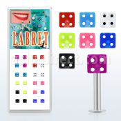 lbdibx display of 316l steel labret with 4mm uv reactive dice