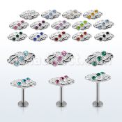 lbfw4c steel labret w a leave upper part w three crystals