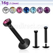 lbkc2 black anodized 316l steel labret w 2 2mm bezel crystal