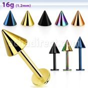 lbtcn5s anodized surgical steel labret with a 5mm cone