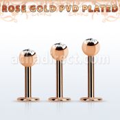 lbttc4 rose gold pvd plated steel labret, 14g w 4mm jewel ball