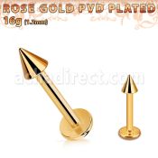 lbttcn3 rose gold pvd plated 316l steel labret, w a 3mm cone