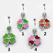 mcd396 316l steel belly banana w jewel ball painted flower