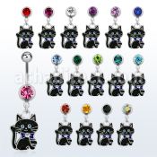 mcd503 316l steel belly banana with dangling black cat