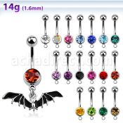 mcd569 316l steel belly banana with dangling black bat