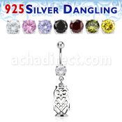 mcdvd15 316l steel belly banana w dangling sterling silver owl