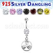 mcdvd23 steel belly banana w round cz stone silver triskele