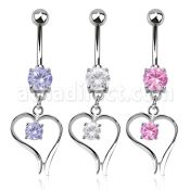 mcdz12 316l steel belly banana w prong cz heart w round cz