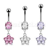 mcdz293 316l steel belly banana with round prong cz cz flower