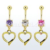 mcdz333 gold anodized belly banana w dangling heart w a crystal