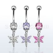 mcdz349 belly banana w a dangling dragonfly w cz stone wings