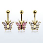 mdgz321 gold anodized belly banana w a crystal studded butterfly