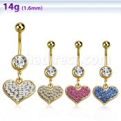 mdk705 gold 316l steel belly banana w gold plated heart