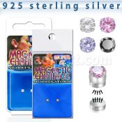 mgcz3 pair of silver magnetic earring studs with 3mm clear cz
