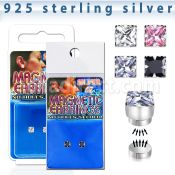 mgzq5 pair of silver magnetic ear studs w 5mm square clear cz