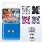 mgzq5m pair of silver magnetic ear studs w 5mm square color cz