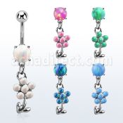 moopfl15 steel belly banana w 7mm opal dangling flower 5 petals