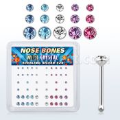 nbbxmm2 box w silver nose bones w mix round mixed crystal tops