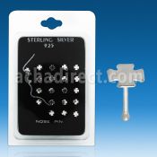 nbcopk pack of silver nose bones w silver cross tops