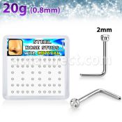 nlc20xc 316l steel nose studs round clear crystal tops