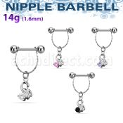 npdl24 steel nipple barbell w chain a little swan dangling