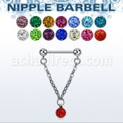 npdl4 steel nipple barbell w a 6mm multi crystal ball with