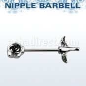 npsh2 316l steel nipple barbell with rose two small leafs