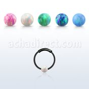 ns02blo black silver endless nose hoop w 3mm synthetic opal ball