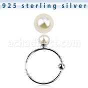 ns06pr3 silver hoop nose ring w a silver top w 3mm pearl ball