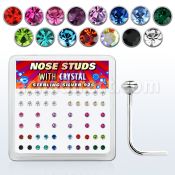 ns14mx box of silver nose studs w 2mm mix color round crystals