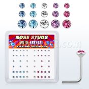 nsbxmm silver nose studs w 1 3 1 5 1 8mm assorted crystals