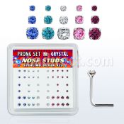 nsbxpbm silver nose studs w 1 4 1 5 2mm assorted crystals