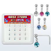 nsdm16 silver nose studs w ball dangling color crystal