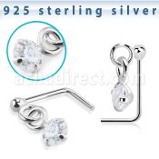 nsdvpz1 silver nose stud ball prong set dangling cz