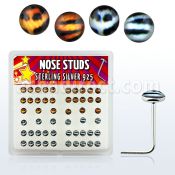 nslgx6 box of silver nose studs w assorted tiger leopard logo