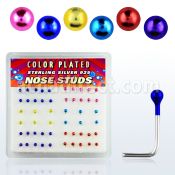 nsmtbx box of silver nose studs with color plated ball tops