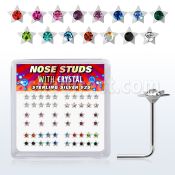 nssarbxm silver nose studs with star w assorted center crystal