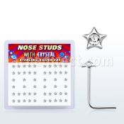 nsstxc box of silver nose studs with star top w center crystal
