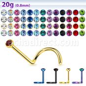 nstc anodized 316l steel nose stud with 2mm crystal tops