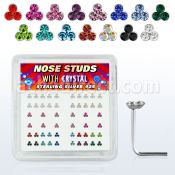nstrm box of silver nose studs with triple assorted crystals