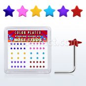 nsxsap box of silver nose studs with 2 3mm color plated star