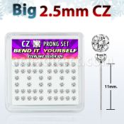 nyzbc25 silver bend it nose studs w big 2 5mm clear prong set cz