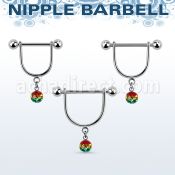 rfrsnp6 316l steel nipple stirrup w 6mm rasta multi crystal ball