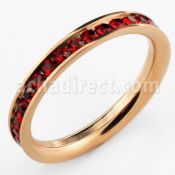 riz37 rose gold steel eternity band ring w red crystals