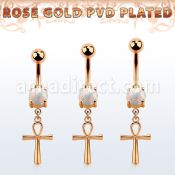 rose gold steel belly banana  opal & ankh cross 