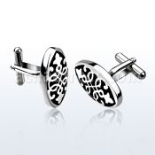 scl17 pair of polished oval steel cufflinks w black tribal