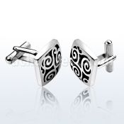 scl19 pair of high polished steel cufflinks w spiral on black