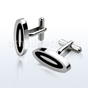 scl1 pair of polished oval steel cufflinks with black inlays