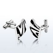 scl24 pair of high polished steel cufflinks w black wave